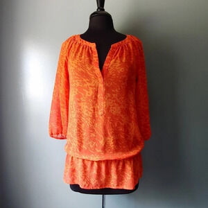 Loft Orange Printed Drop Hem Top